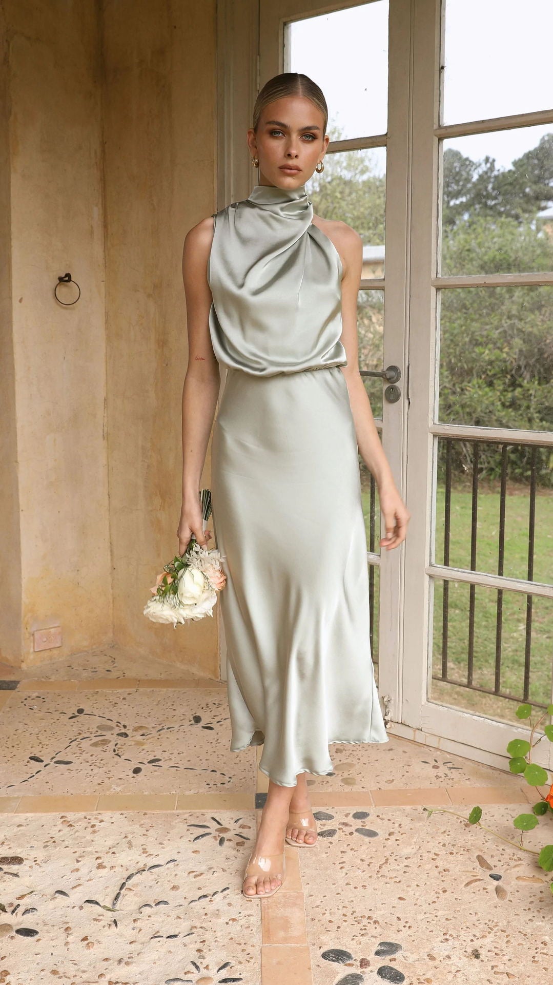 Adriana – Rochie Elegantă din Satin Roz Antic