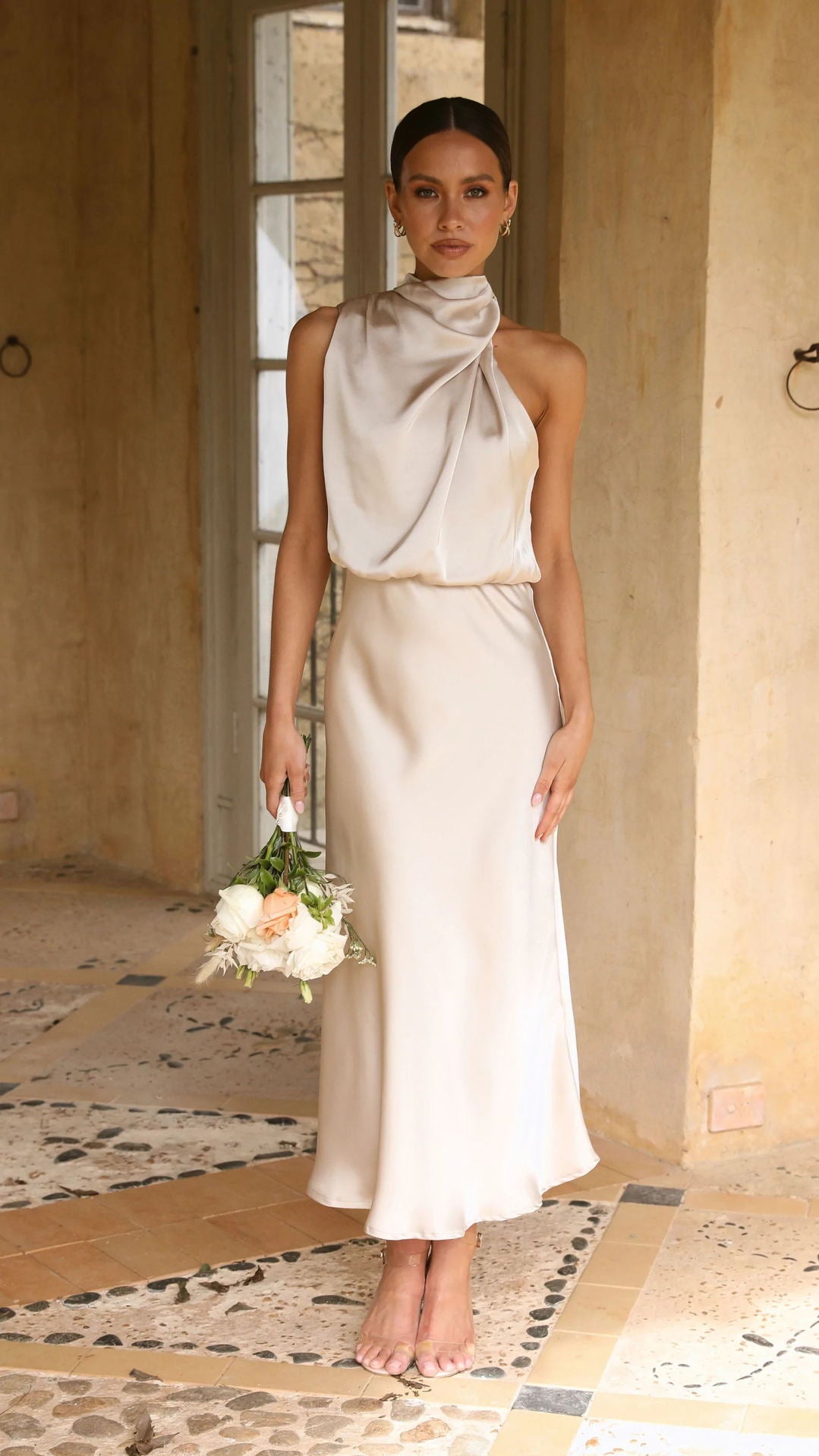 Adriana – Rochie Elegantă din Satin Roz Antic
