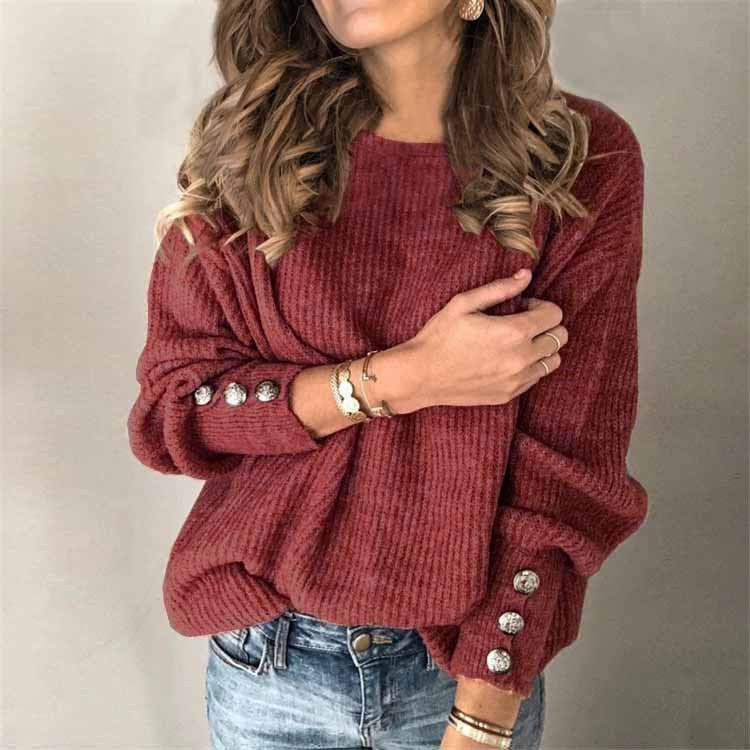Claudia – Pulover casual tricotat cu guler rotund și mâneci lungi