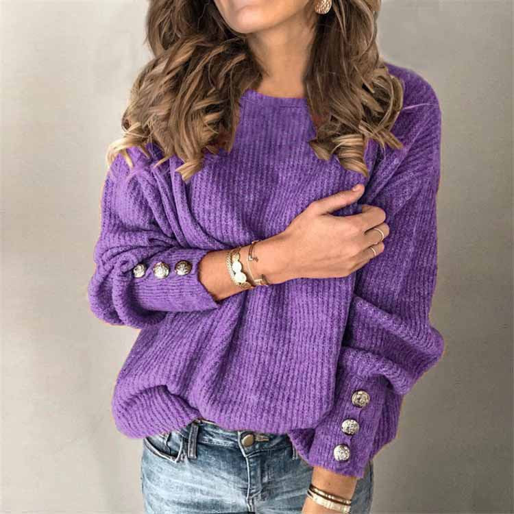Claudia – Pulover casual tricotat cu guler rotund și mâneci lungi