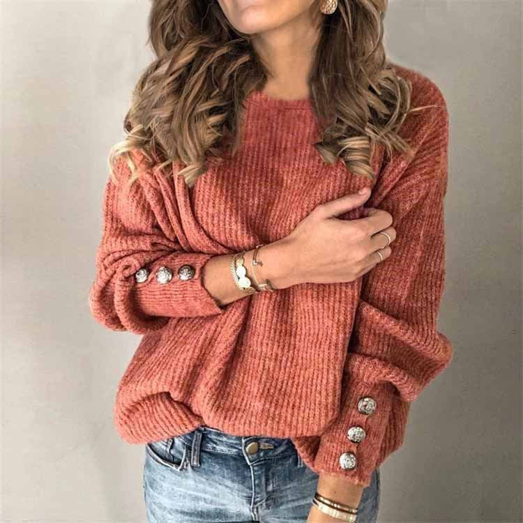 Claudia – Pulover casual tricotat cu guler rotund și mâneci lungi