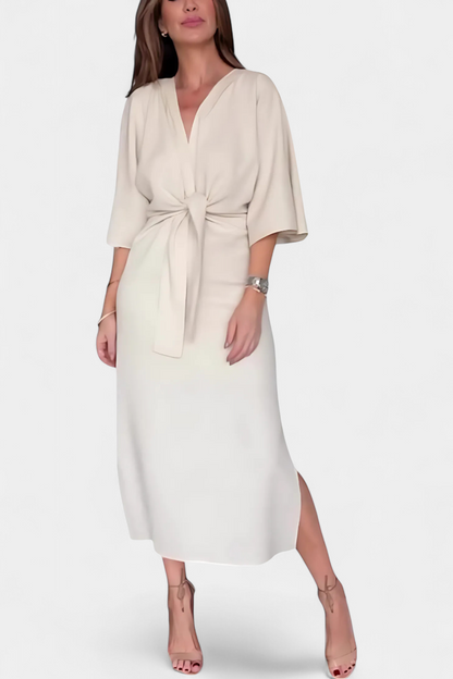 Irina – Rochie casual cu nod frontal și decolteu în V