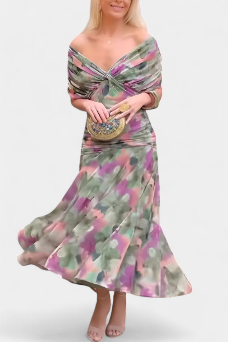 Alondra - Rochie lungă cu imprimeu floral și decolteu în V