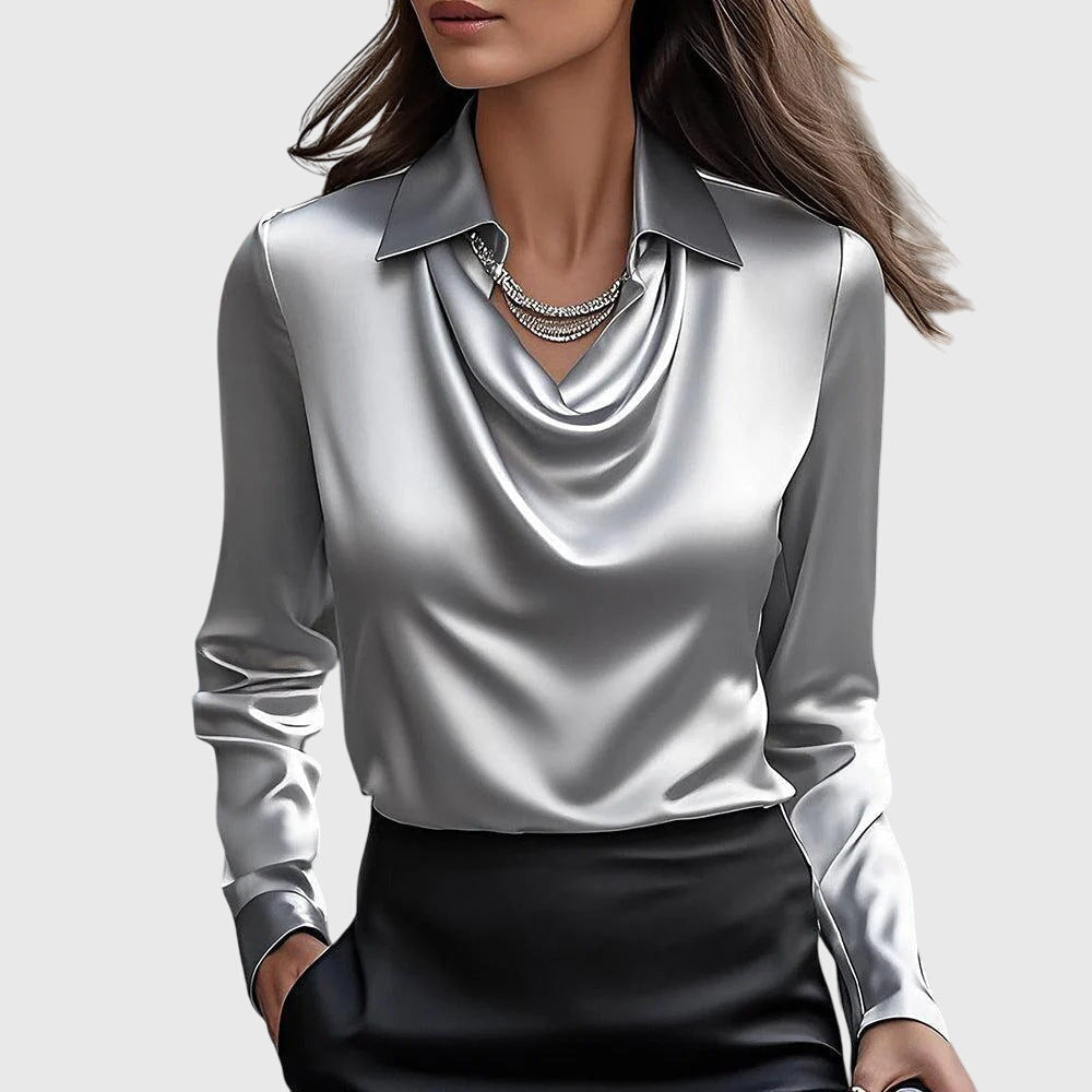Sylvia - Bluză cu strălucire luxoasă și guler tricotat
