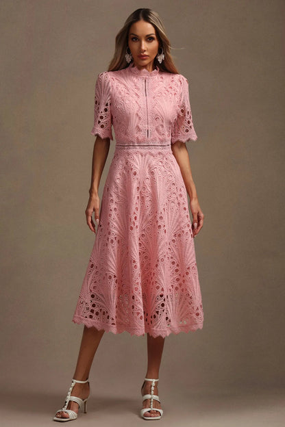 Elianne – Rochie Midi Brodată Cu Siluetă Evazată