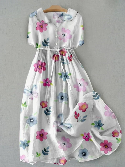 Meliora - Rochie florală cu dantelă în talie, într-un stil la modă