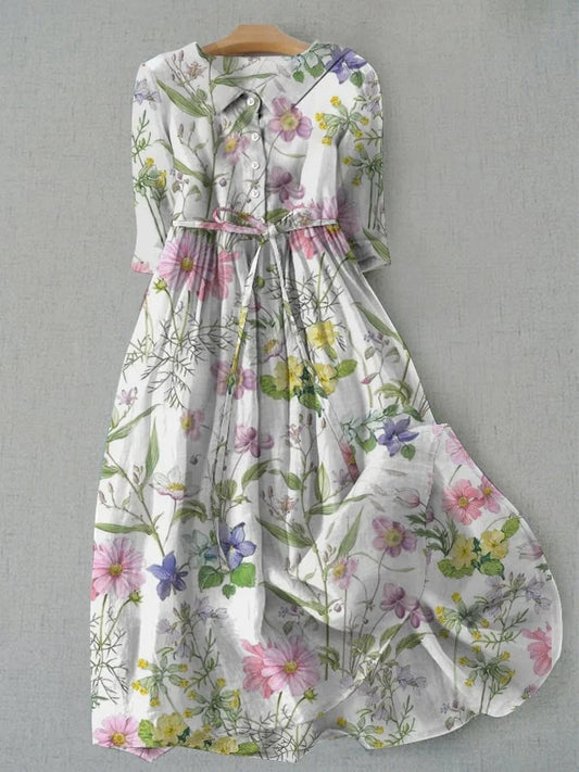 Velorie - Rochie de vară cu imprimeu floral și talie cu șnur