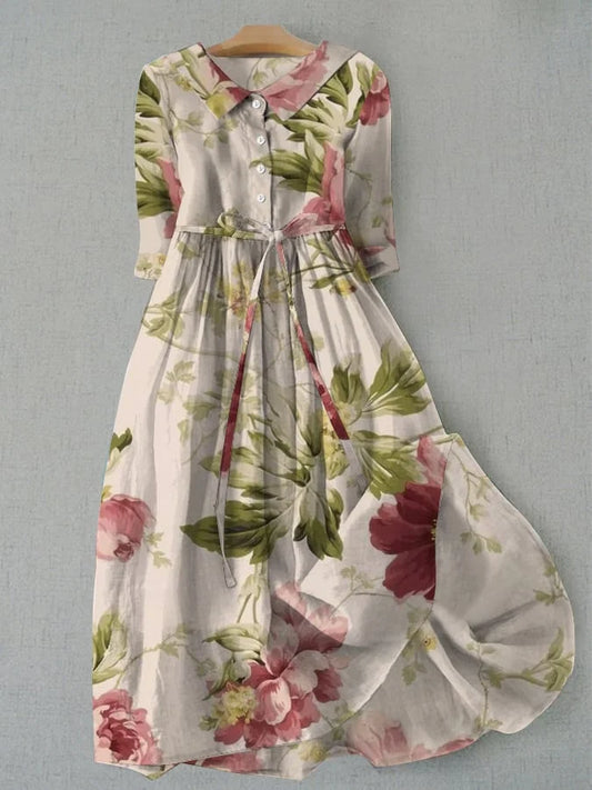 Kalindra - Rochie vintage cu imprimeu floral și șnur în talie