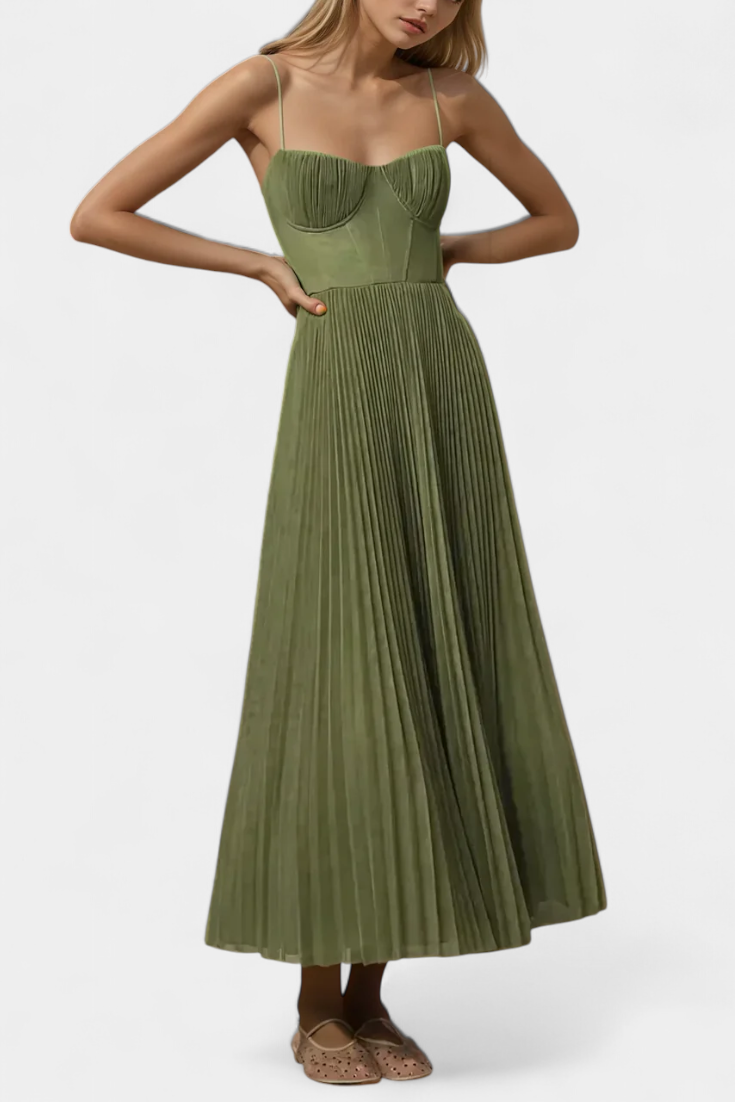 Ottilie – Rochie din șifon plisat cu corset sculptat și decolteu inimă
