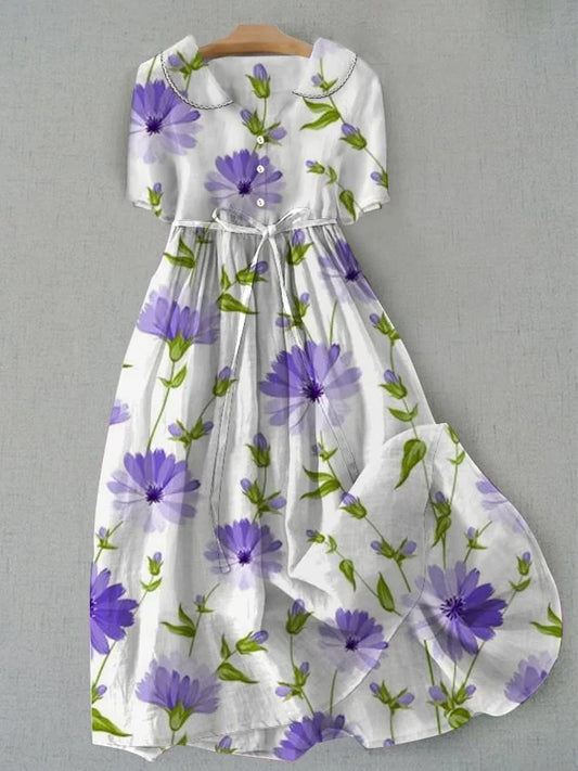 Veloria - Rochie vintage cu imprimeu floral din dantelă și crăpătură în talie