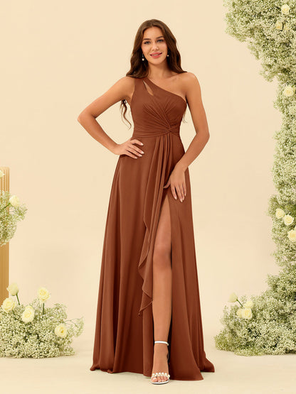 Irina – Rochie lungă de ocazie cu un umăr gol, culoare salvie