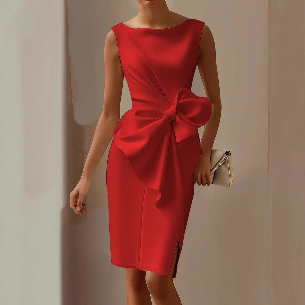 Aurelia – Rochie elegantă cu fundă supradimensionată și design sculptural