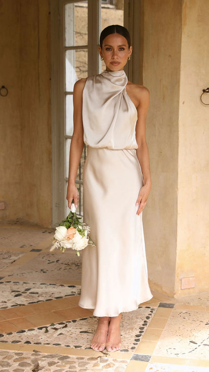 Adriana – Rochie Elegantă din Satin Roz Antic