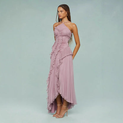 Amalthea – Rochia maxi plisată cu guler halter elegant
