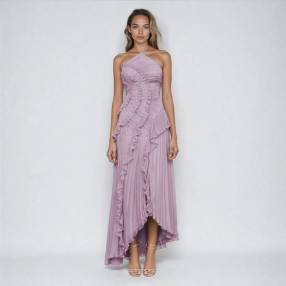 Amalthea – Rochia maxi plisată cu guler halter elegant