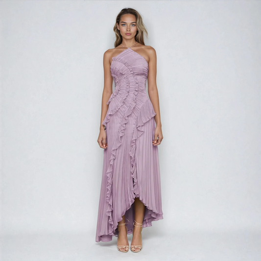 Amalthea – Rochia maxi plisată cu guler halter elegant