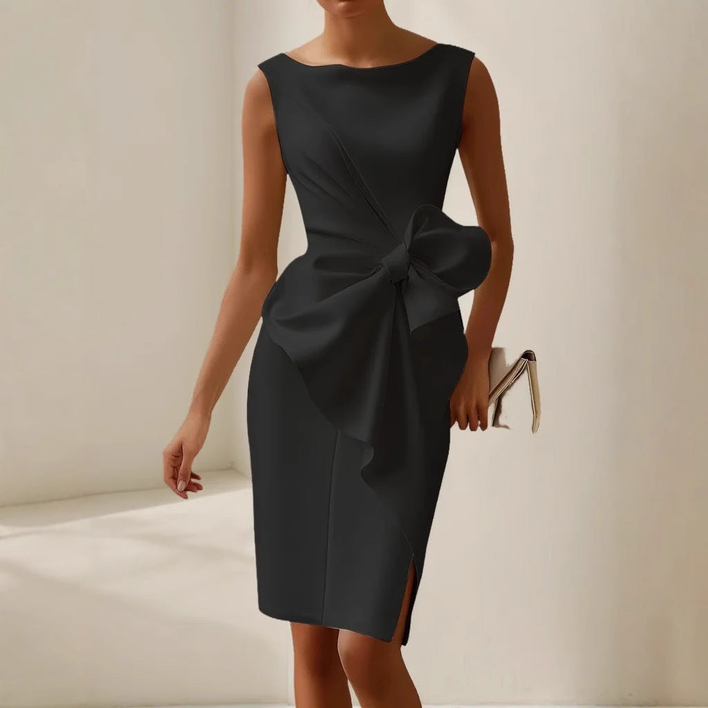 Aurelia – Rochie elegantă cu fundă supradimensionată și design sculptural