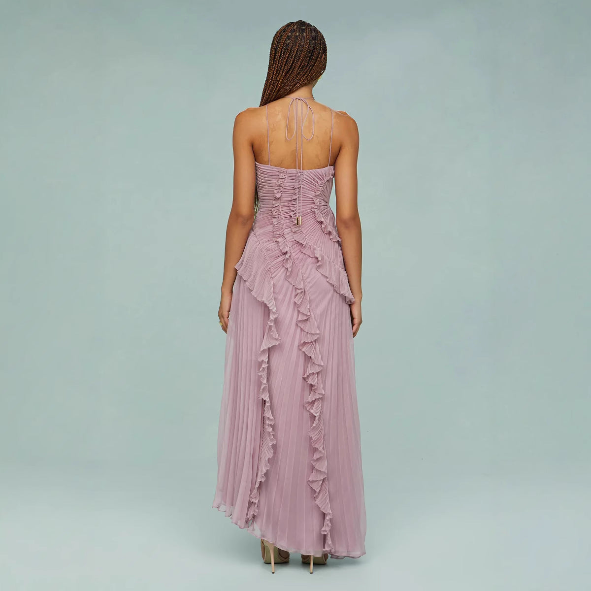 Amalthea – Rochia maxi plisată cu guler halter elegant
