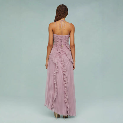 Amalthea – Rochia maxi plisată cu guler halter elegant
