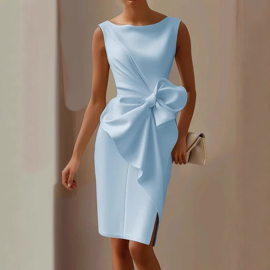 Aurelia – Rochie elegantă cu fundă supradimensionată și design sculptural