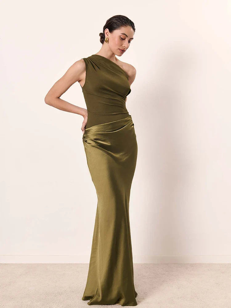 Ileana – Rochie maxi din satin cu un umăr