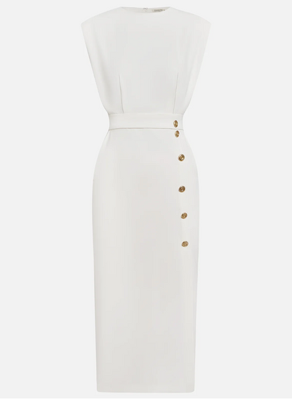Elena - Rochie elegantă ivoire cu nasturi aurii