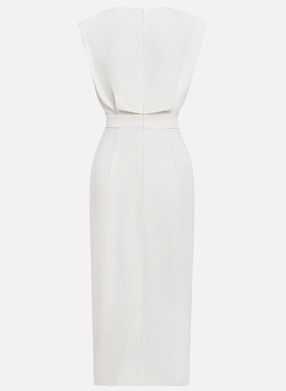 Elena - Rochie elegantă ivoire cu nasturi aurii