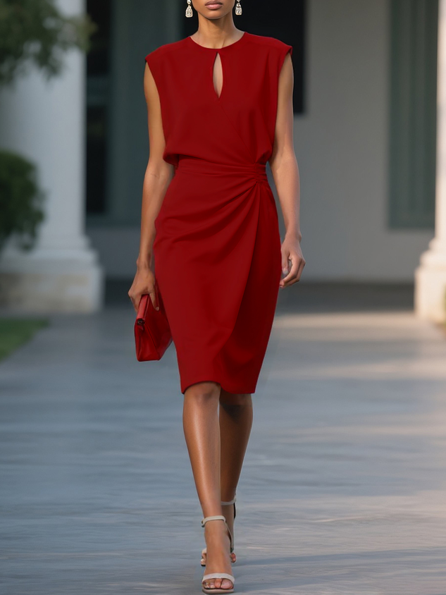 Antonia - Rochie midi clasică cu decolteu rotund și mâneci scurte