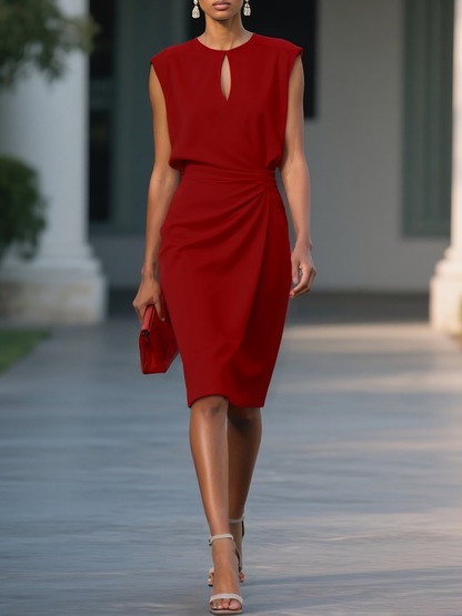 Antonia - Rochie midi clasică cu decolteu rotund și mâneci scurte