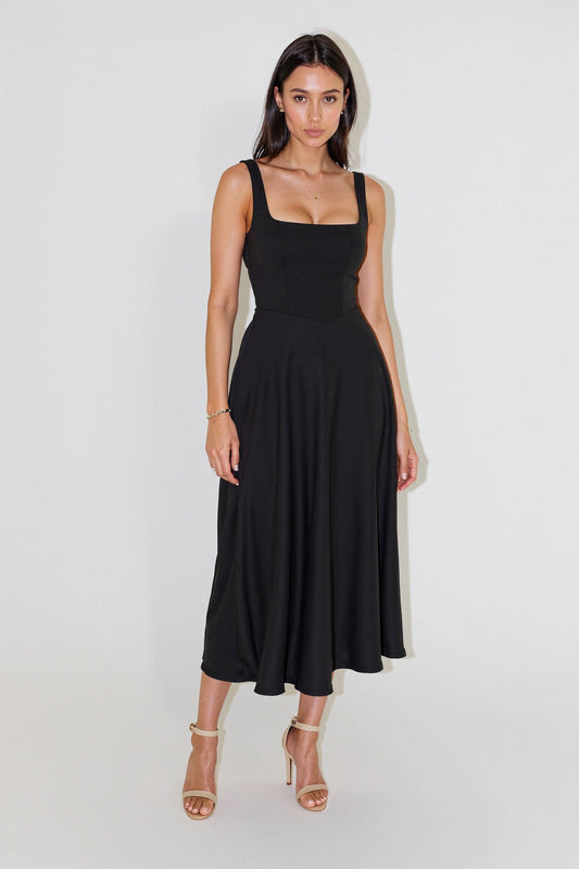Nomi - Rochie midi cu decolteu pătrat