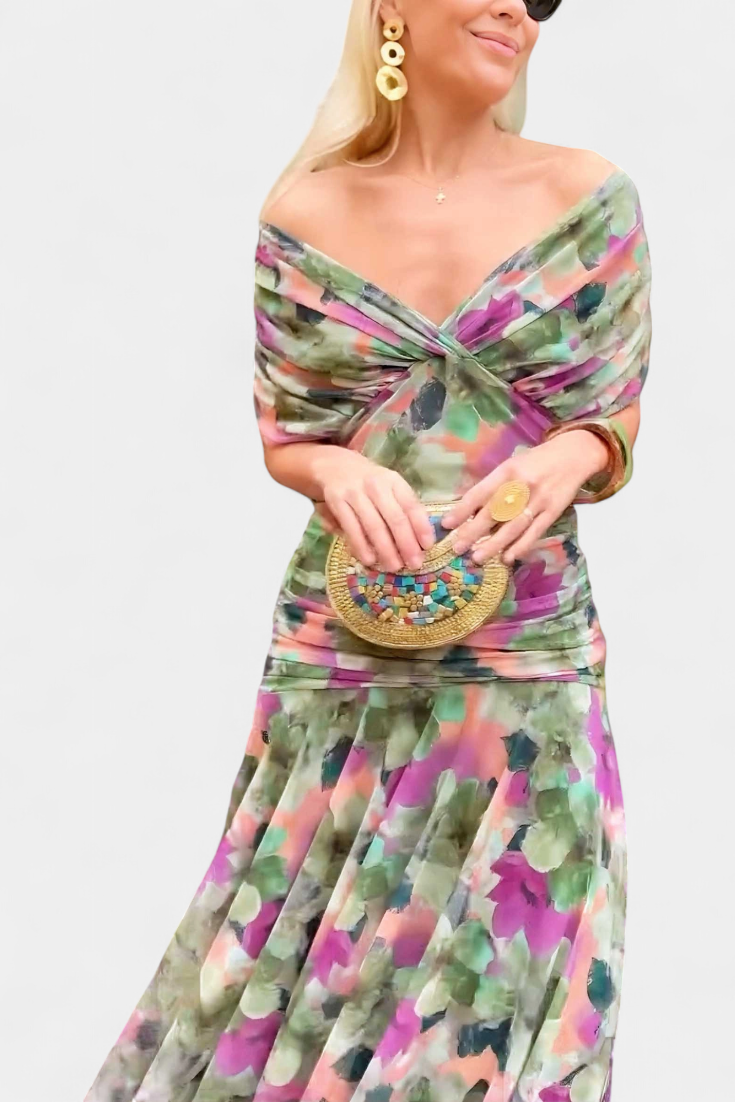 Alondra - Rochie lungă cu imprimeu floral și decolteu în V