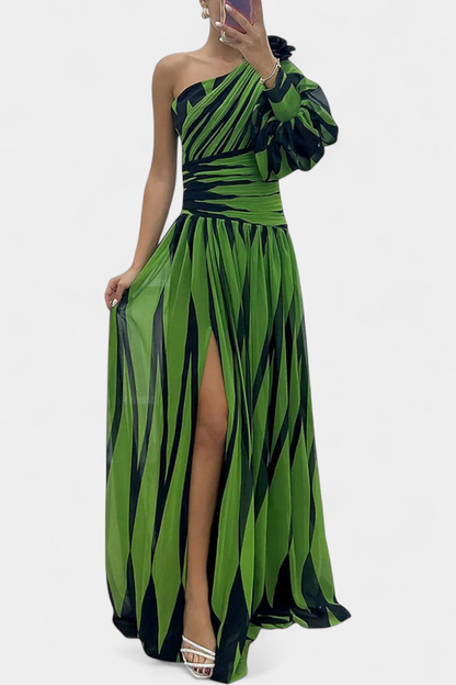Bethania - Rochie maxi elegantă cu dungi pe un umăr