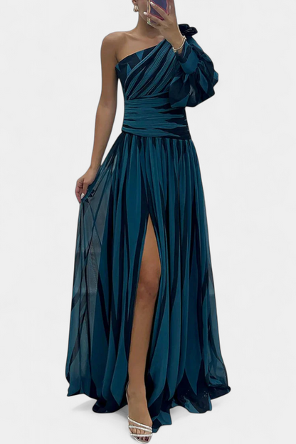 Bethania - Rochie maxi elegantă cu dungi pe un umăr