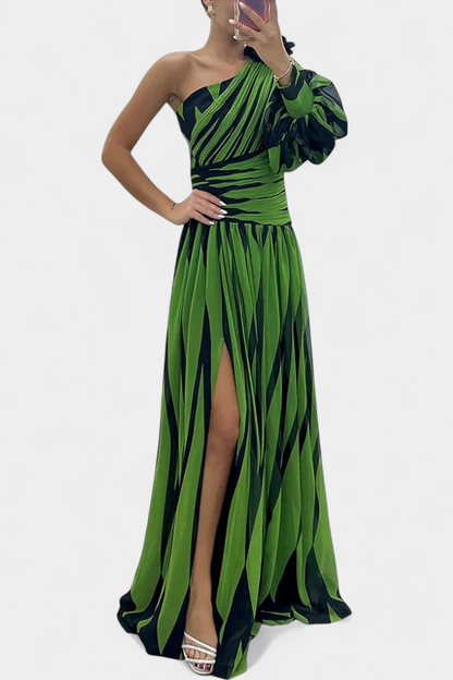 Bethania - Rochie maxi elegantă cu dungi pe un umăr