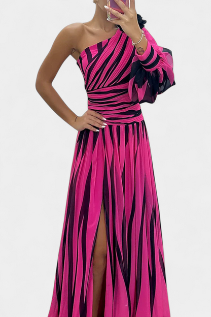 Bethania - Rochie maxi elegantă cu dungi pe un umăr