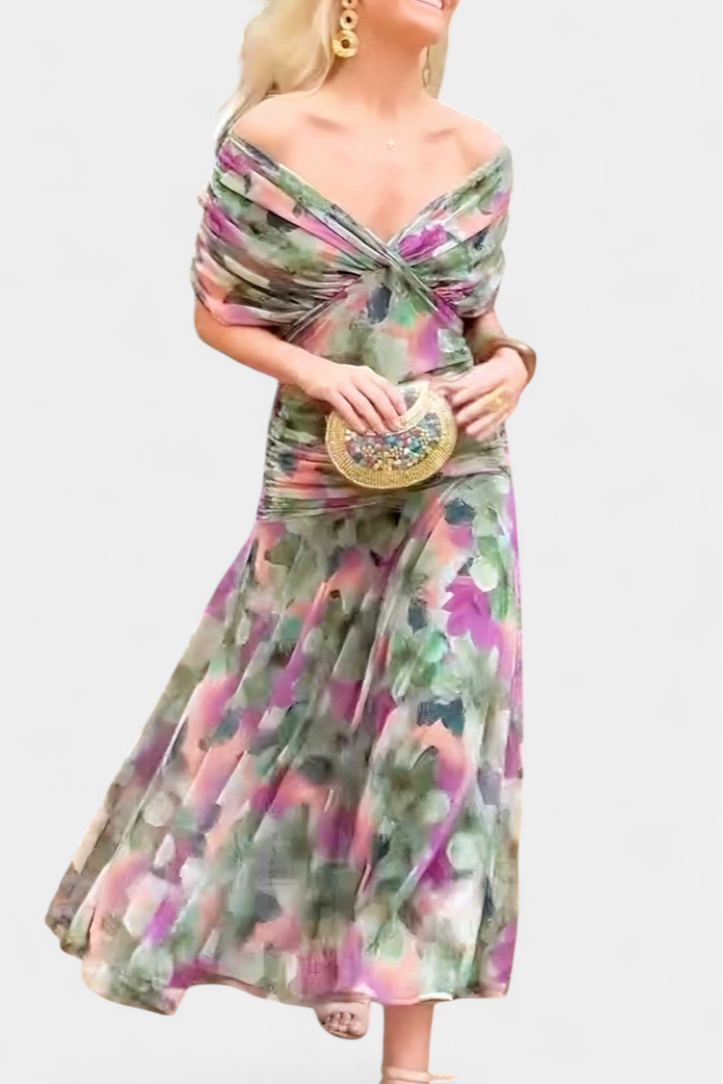 Alondra - Rochie lungă cu imprimeu floral și decolteu în V