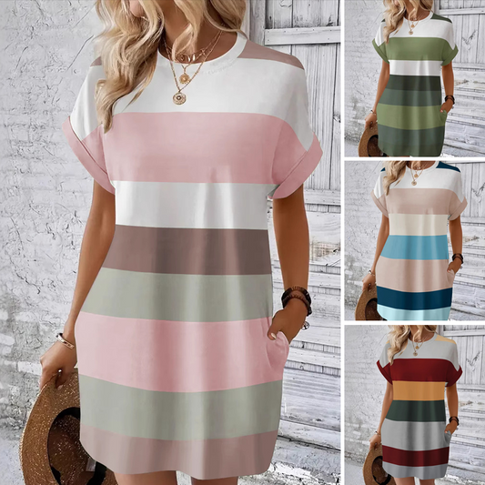 Adelina – Rochie colorată cu dungi moderne și croială lejeră