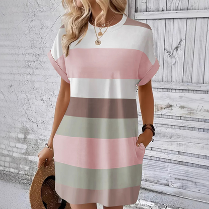 Adelina – Rochie colorată cu dungi moderne și croială lejeră